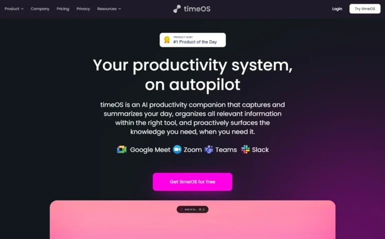 timeOS ai website