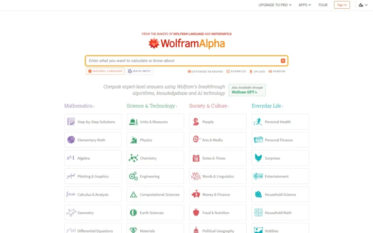 WolframAlpha AI website