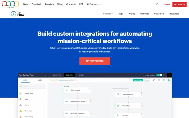 Zoho Flow AI website