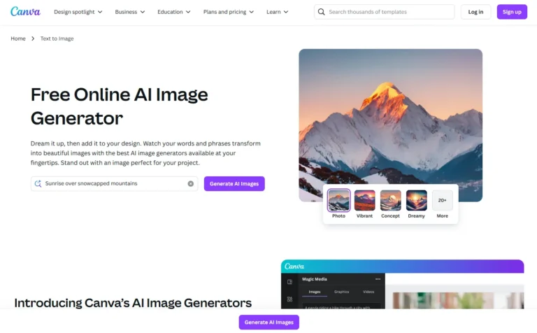 Canva Text to Image AI website