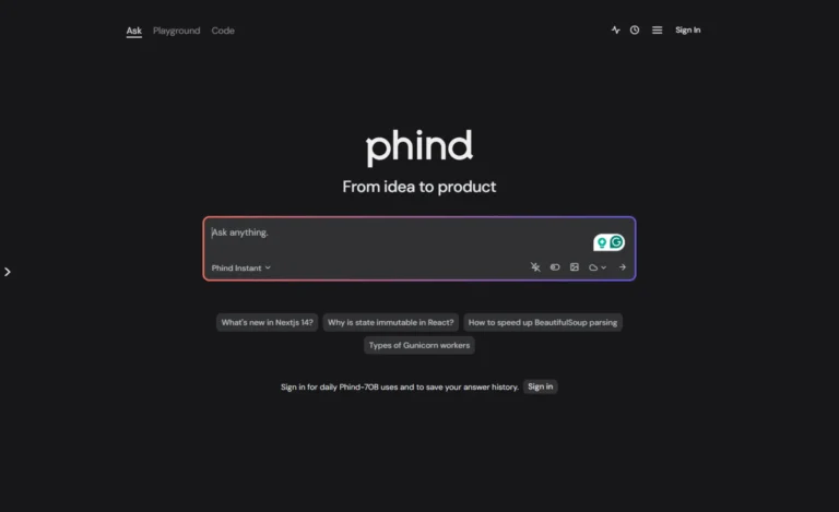 Phind AI website