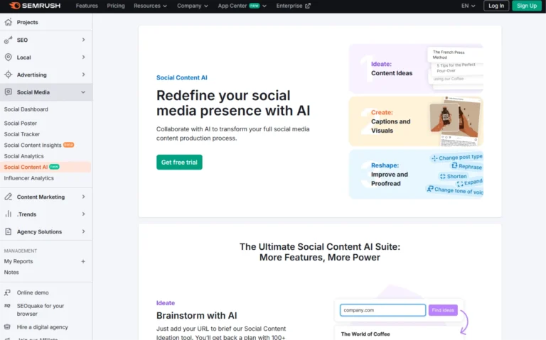 Social Content AI by Semrush website